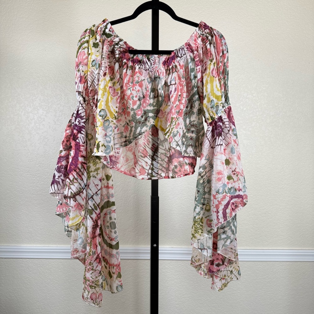 Festival Romantic Boho Crop Top Off Shoulder Ruffle Lightweight Medium Western - Picture 7 of 16